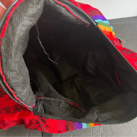 Backpack Machu Picchu Alpaca Lama Handwoven Red - Picture 8 of 12